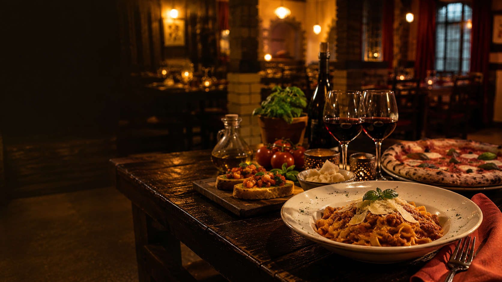 Italian pasta, pizza, wine and antipasti at La Cantina